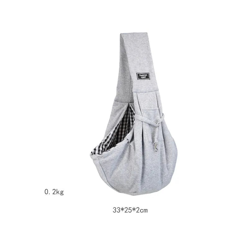 Grey foldable cat carrier bag with mesh windows and adjustable shoulder strap