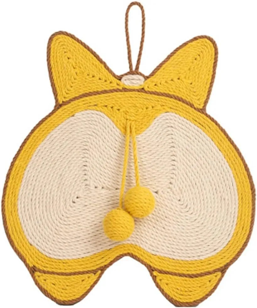 Yellow Corgi butt design cat scratching board with sisal fabric and anti-slip base