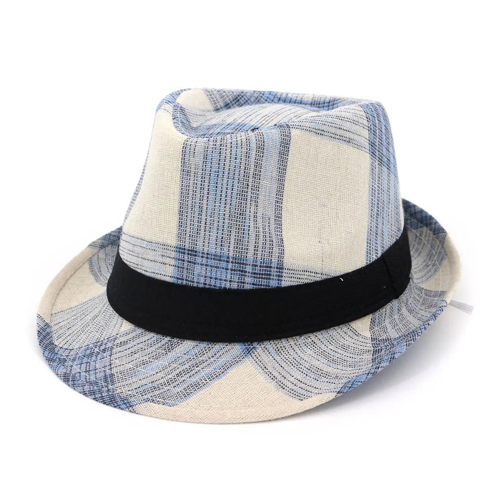 Blue polyester sun hat with bell-shaped crown and 4.5cm brim for outdoor sun protection
