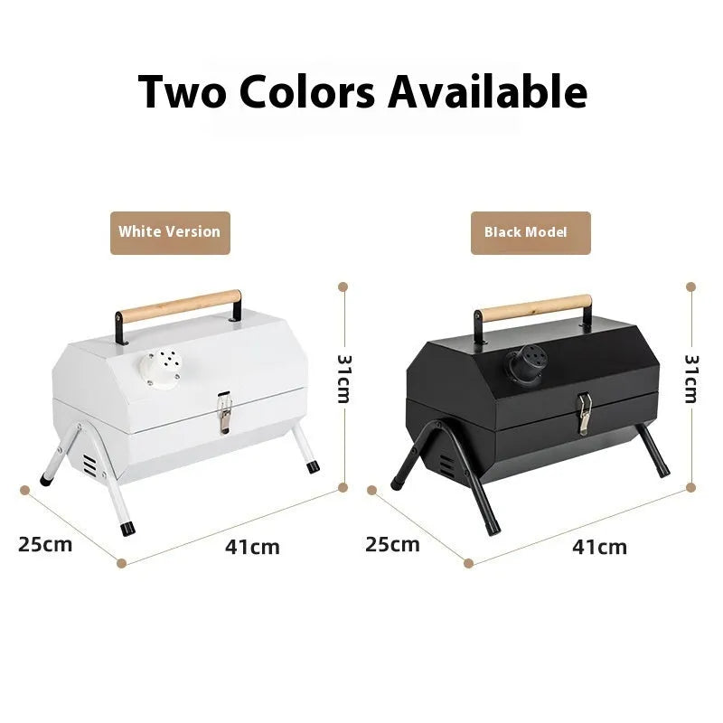 White round chimney oven style portable charcoal grill with detachable components for frying and baking