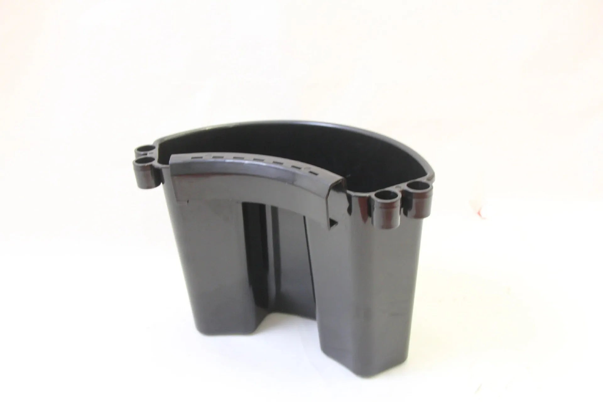 A coloured plastic car wash bucket with a side handle, shown for vehicle cleaning.