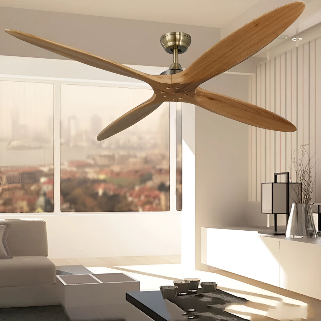 60-inch solid wood ceiling fan with DC inverter remote control, rustic style, acrylic lampshade, 2 blades