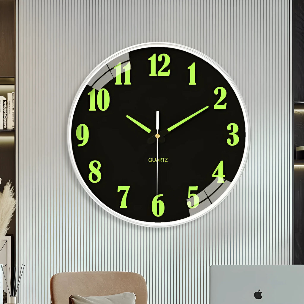 8 inch luminous wall clock with modern plastic design on wall