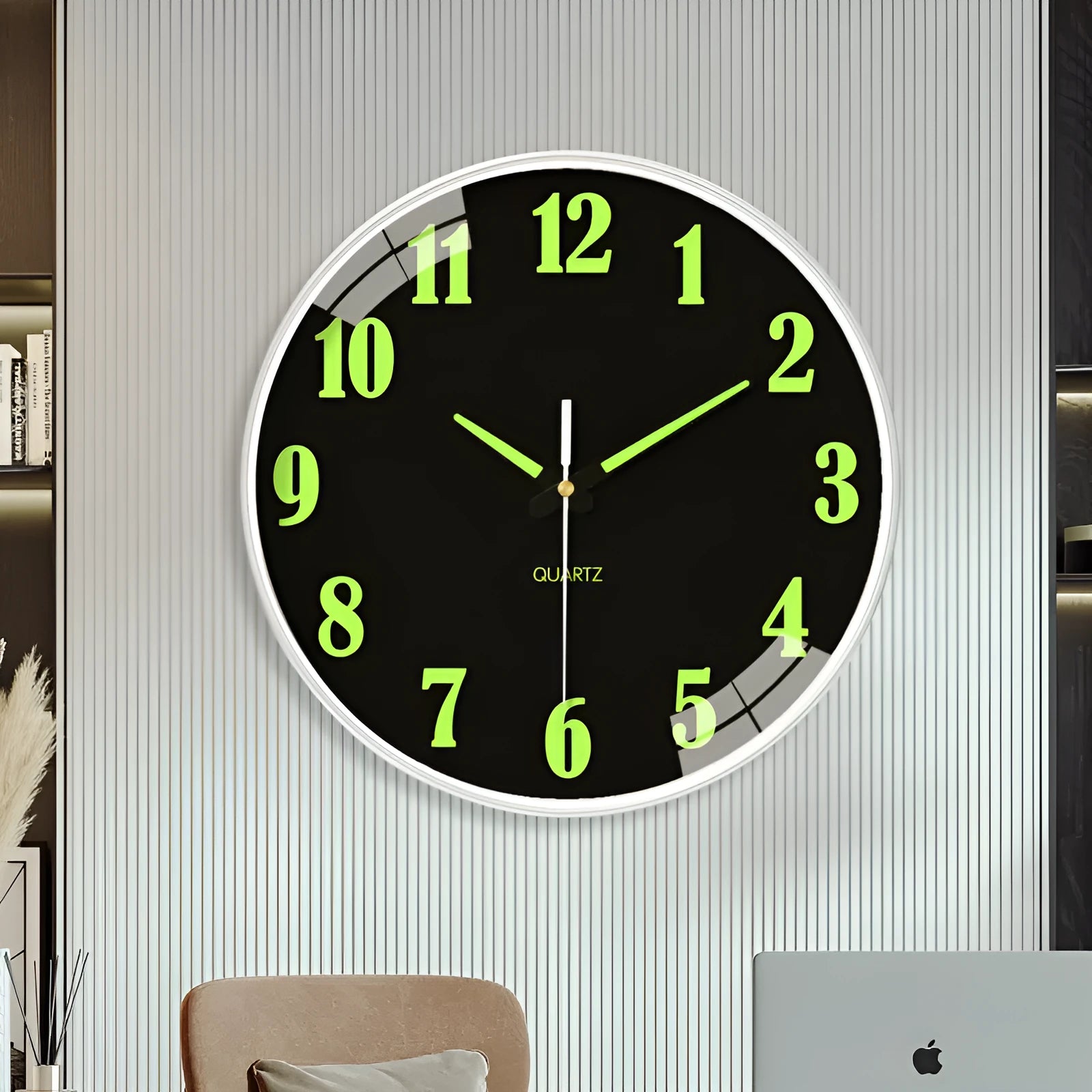 8 inch luminous wall clock with modern plastic design on wall