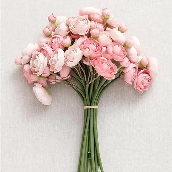 24-head artificial silk tea rose camellia flower stem in pink, 35cm tall for wedding decor