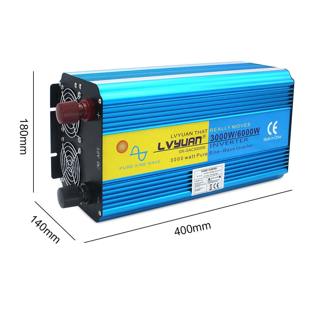 Blue 3000W pure sine wave car power inverter with digital display and UK plug socket