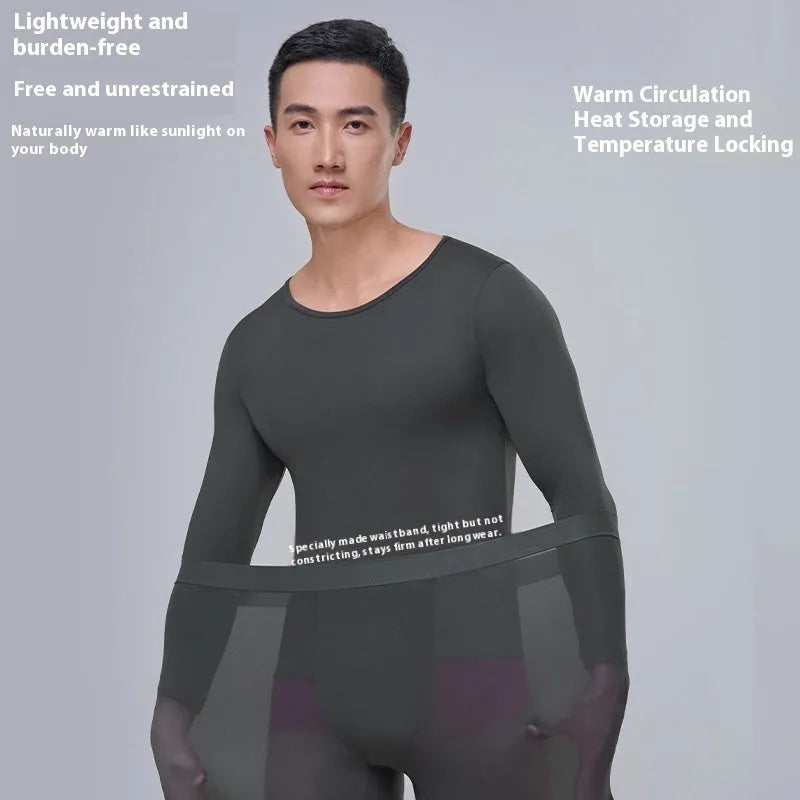 Men's constant temperature heating nylon thermal base layer suit in black, camel, and gray colour options