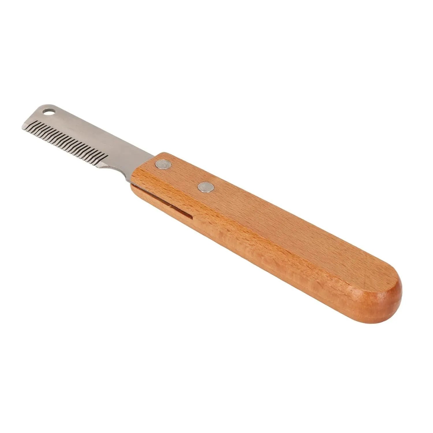 Pet stripping comb with wood handle in two sizes for dog and cat grooming