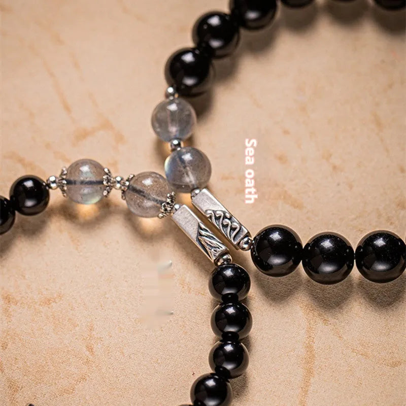 Obsidian Buddha beads couple bracelet DIY kit with 8mm and 10mm beads.