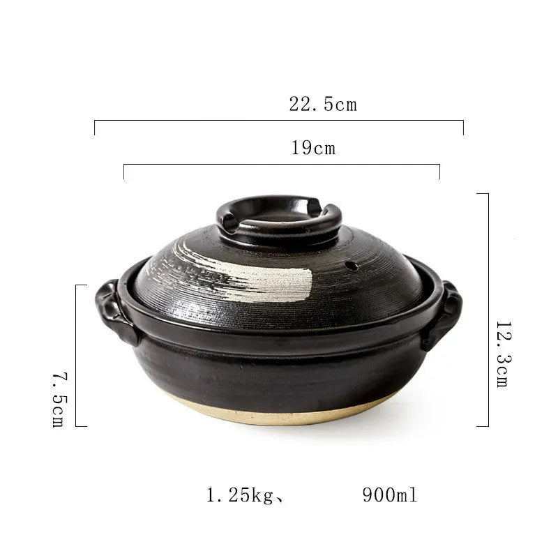 Ceramic casserole pot with lid, 2800ml size, on gas stove, uncoated clay finish
