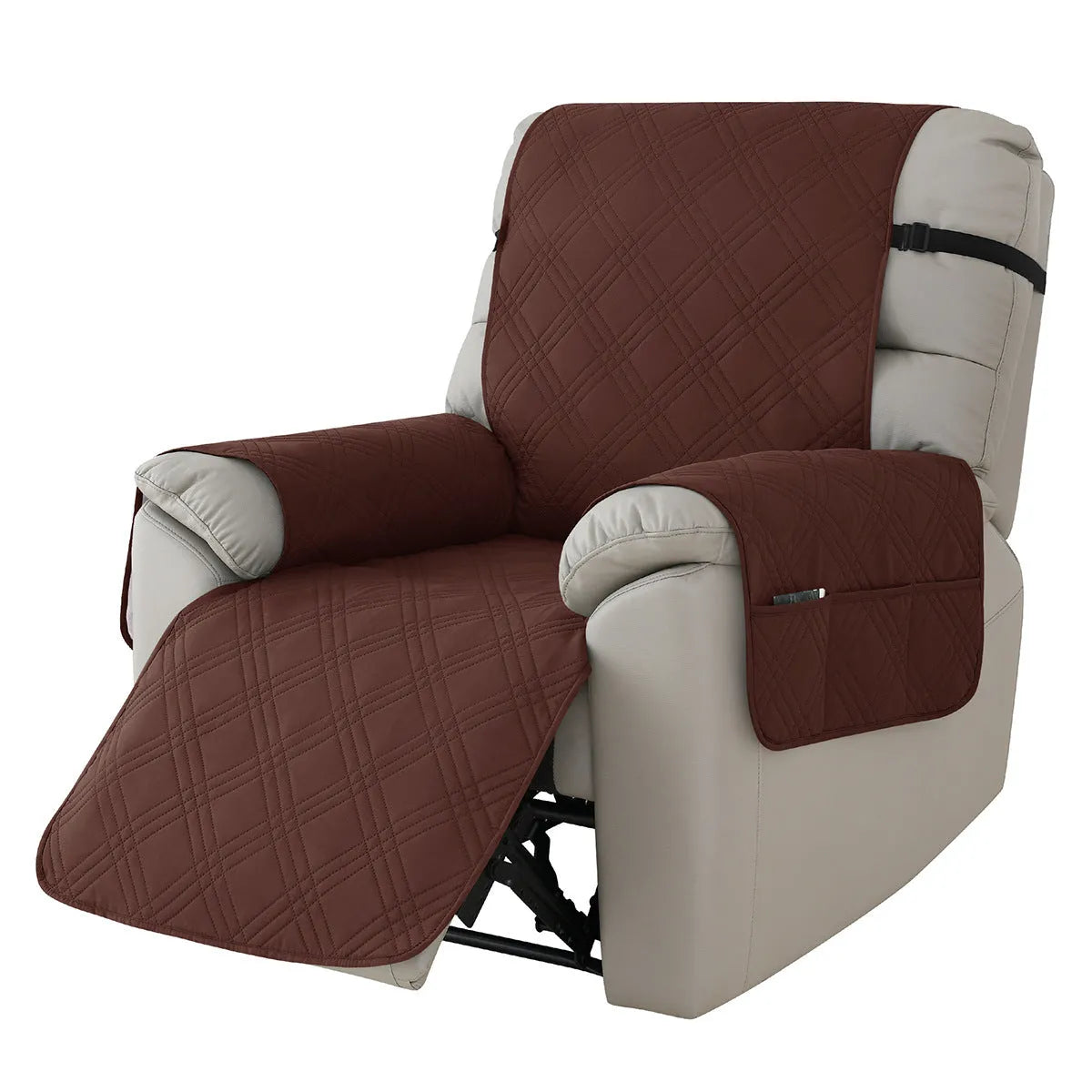Quilted waterproof sofa cover for a Chivas massage chair in a dark coffee colour.