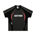 Men's loose black t-shirt with a large printed white letters graphic on the front.