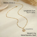Set of three stainless steel geometric pendant necklaces with 18K electroplating: star, moon, and water drop shapes on regular chains.