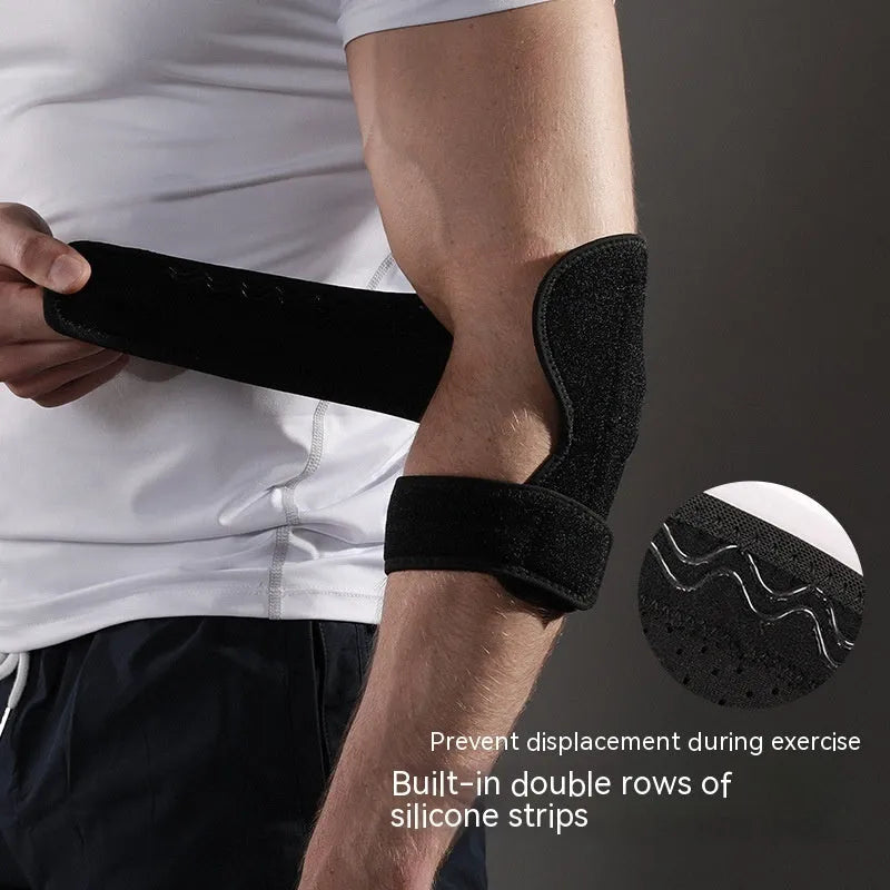 Black adjustable sports elbow guard for adult training and outdoor sports protection