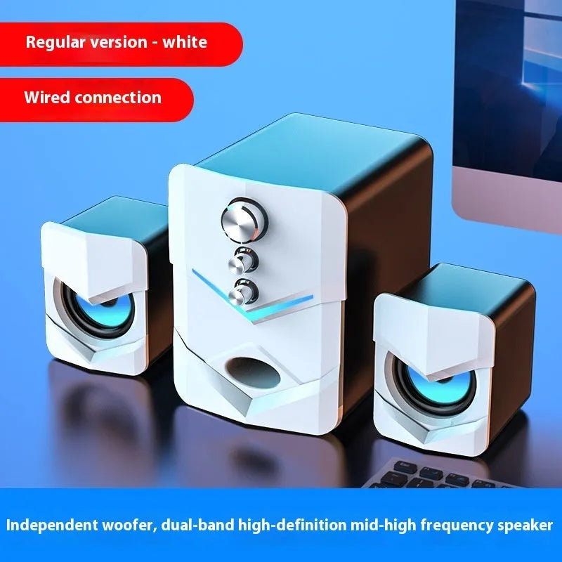 USB powered 2.1 channel plastic desktop speaker in black with knob control
