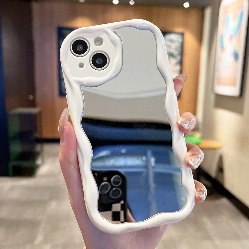 Cream pattern mirror phone case for iPhone with reflective back and drop-resistant TPU build