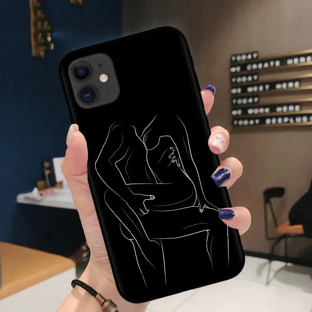 Creative body art TPU phone case for Apple iPhone, black back cover with painting process