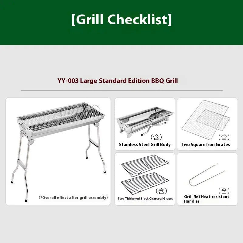 Stainless steel portable barbecue oven with flip design and charcoal cooking accessories
