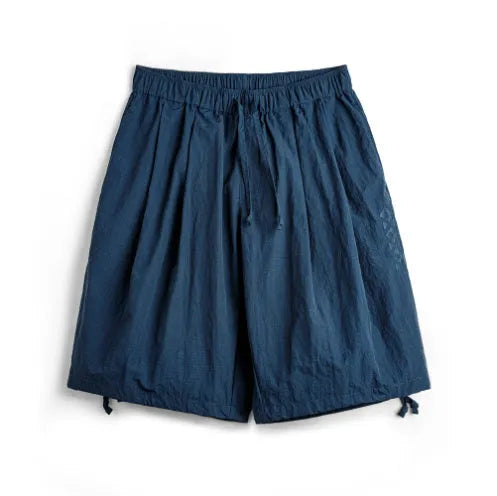 Men's Prussian Blue embroidered beach shorts loose fit nylon fabric