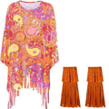 Tie dye cloak costume with bell sleeves in colourful pattern, free size spandex Halloween party clothing