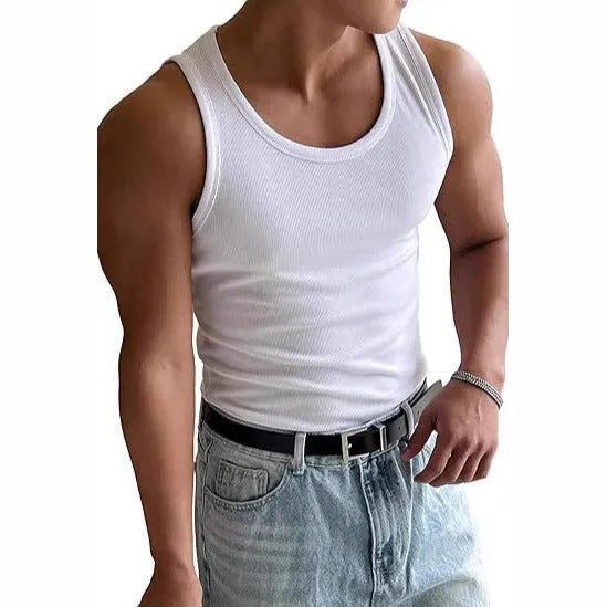 Men's tight-fit round neck sports T-shirt in black, shown from the front.