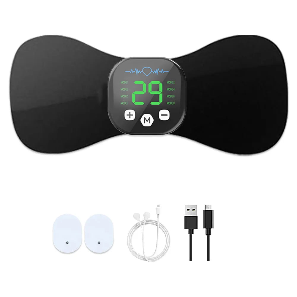 Blue cervical pulse massage pad with remote control and USB cable for EMS electrotherapy neck relief