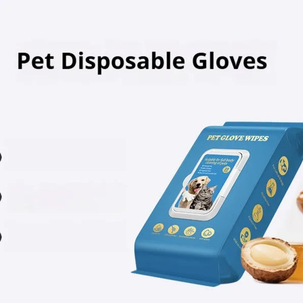 Pack of disposable wash-free pet gloves for cat and dog bathing and cleaning