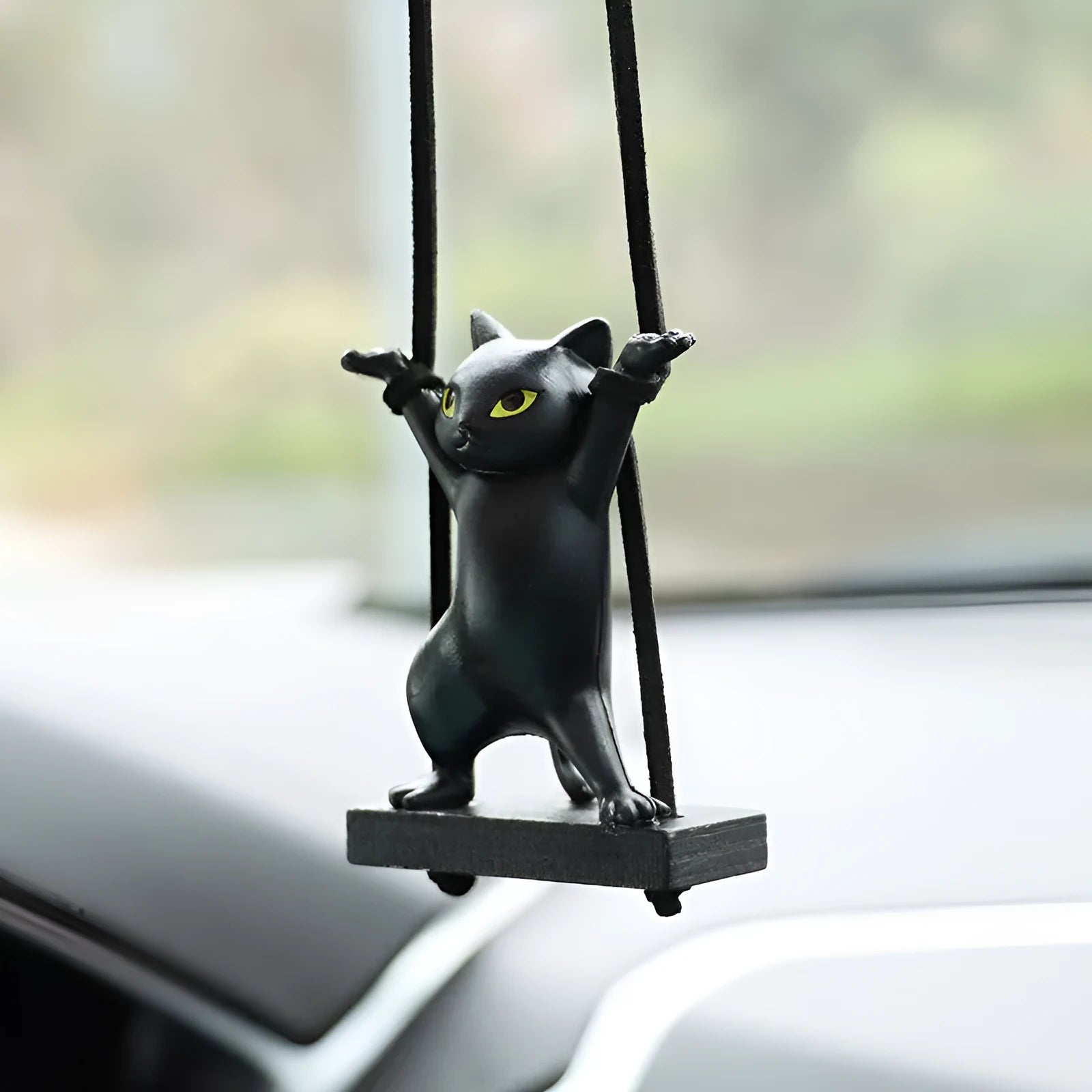 Resin cat pendant car decoration with adjustable rope in cartoon style
