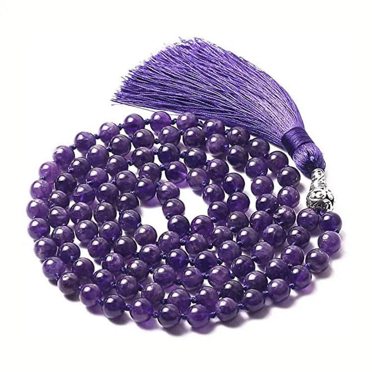 Long geometric agate tassel necklace showing colour options like Indian agate and lapis lazuli on a model.