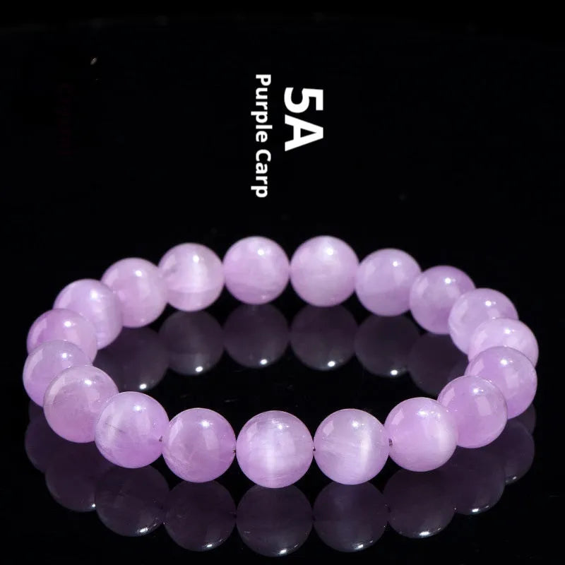Natural cat's eye spodumene purple bracelet with waxy polished geometric beads