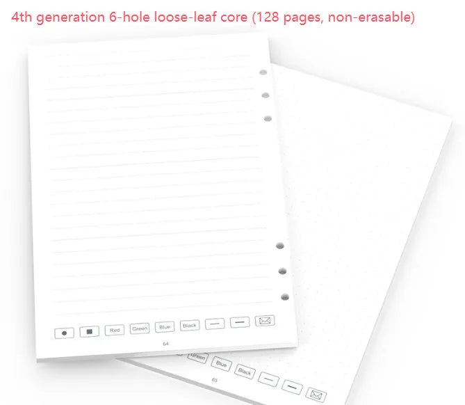 Loose spiral notebook replacement core with 64 pages of paper, metal pen cores, and assorted ballpoint, pencil, and plastic refills