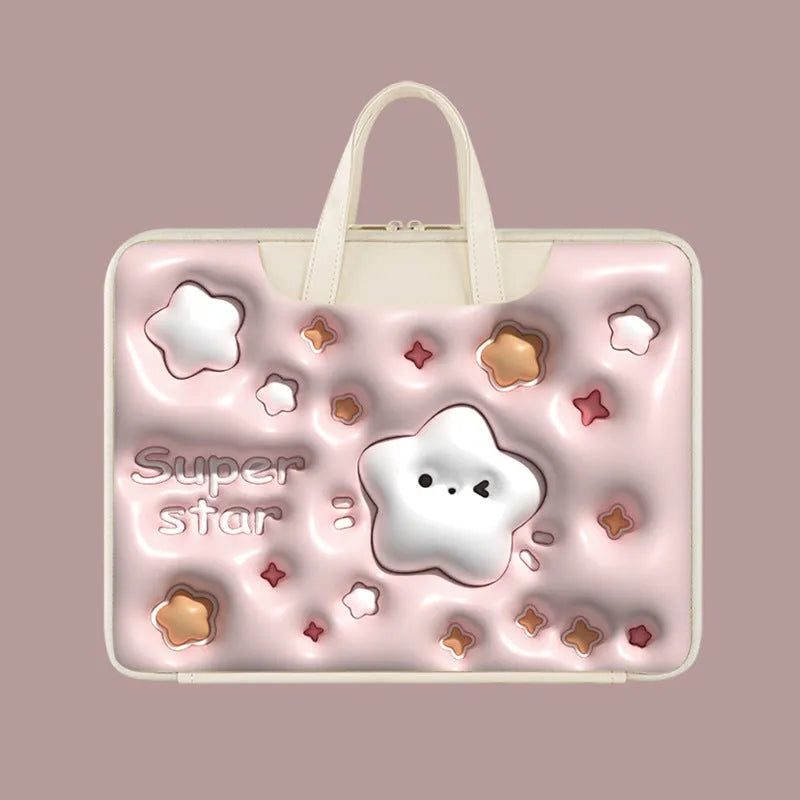 Inflatable PU leather laptop bag with luggage hanger loop in a cute panda design