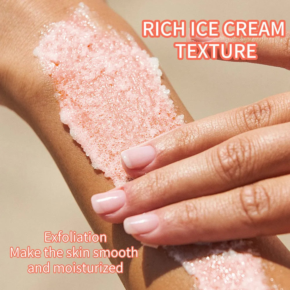 200g Himalayan salt body scrub cream in a white jar with label showing four variety options