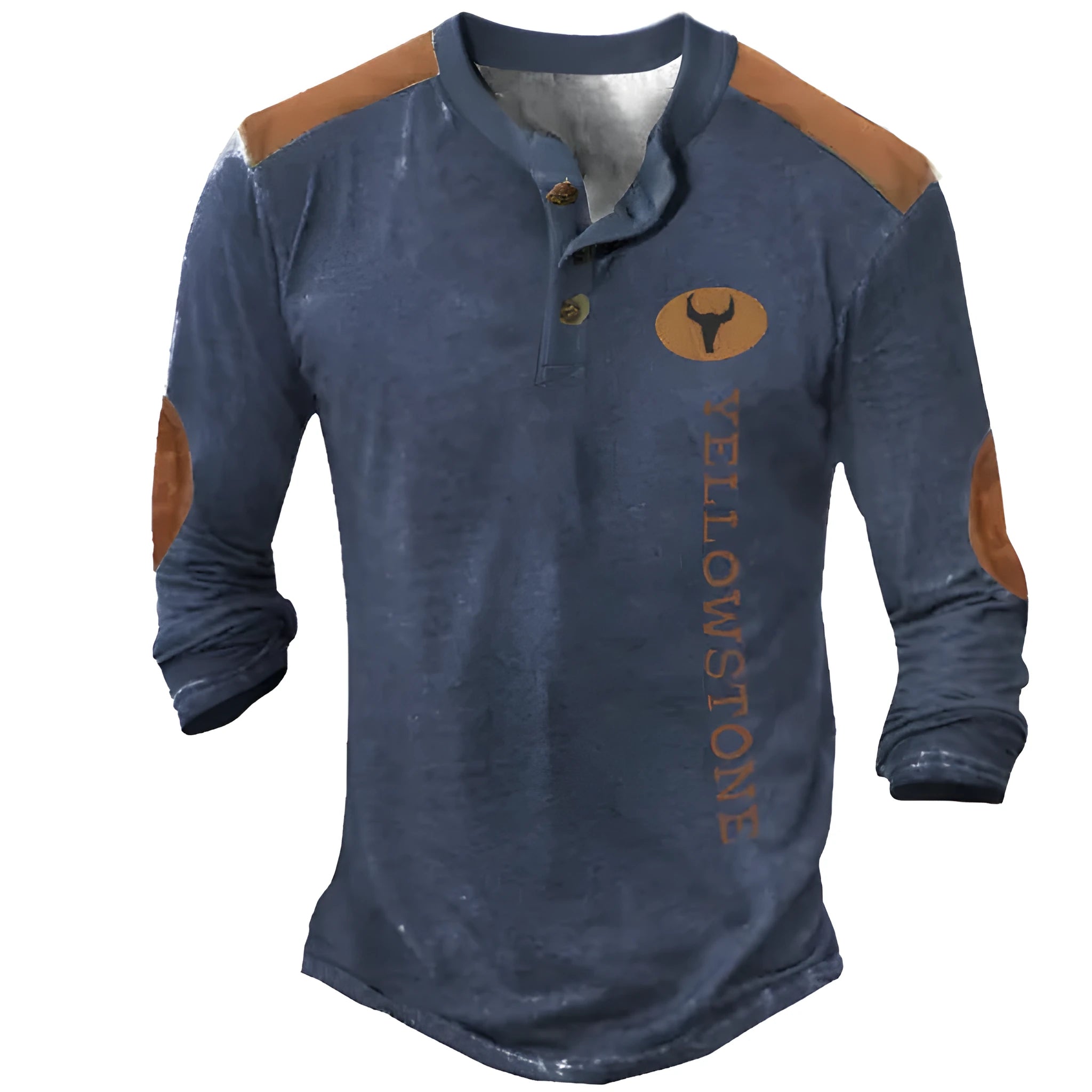 Men's long sleeve Henley shirt in solid colour with printed details, 90% polyester, CT09 series