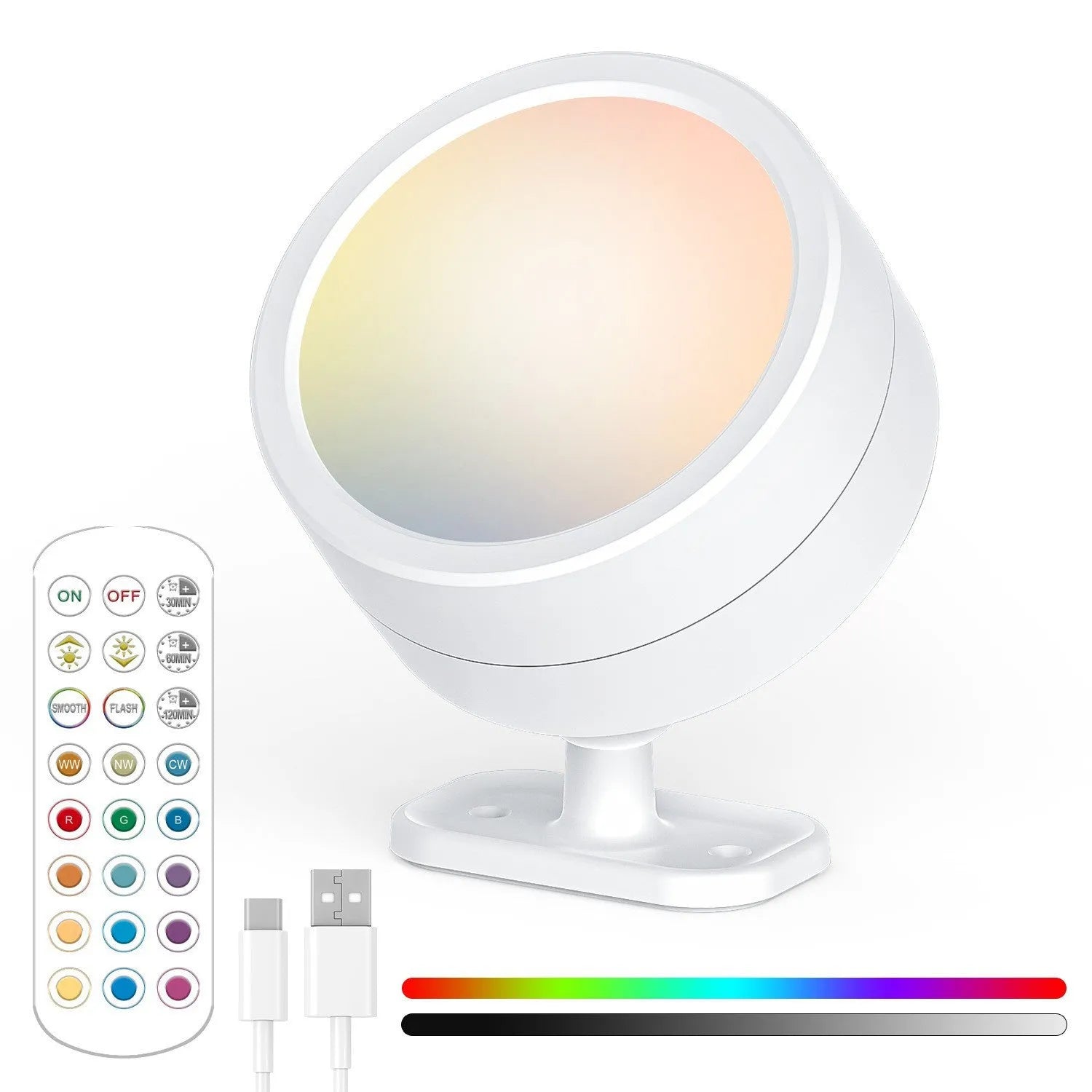 Round rotatable bedside wall lamp with geometric stereo design in white shell against wall showing magnetic mount