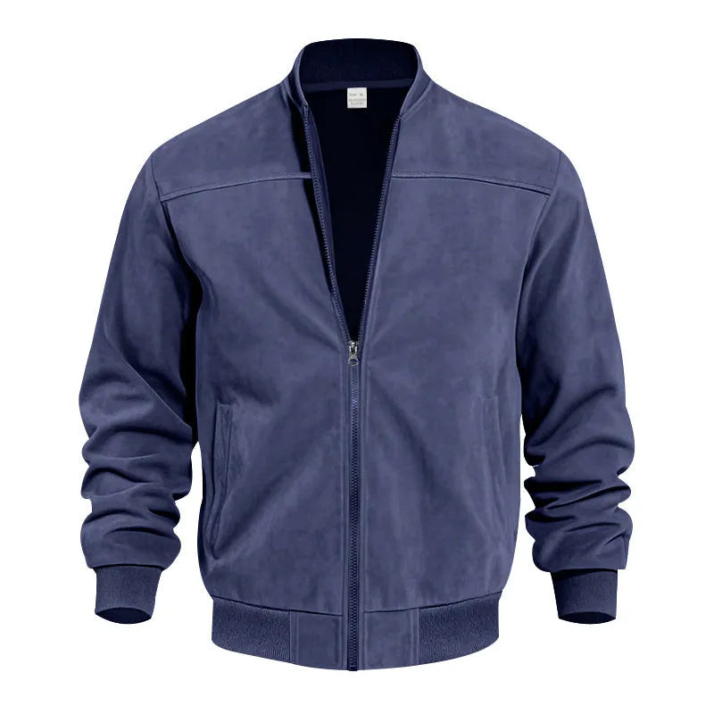 Men's plus size suede zipper jacket in Army Green, shown with regular sleeves and a casual fit.