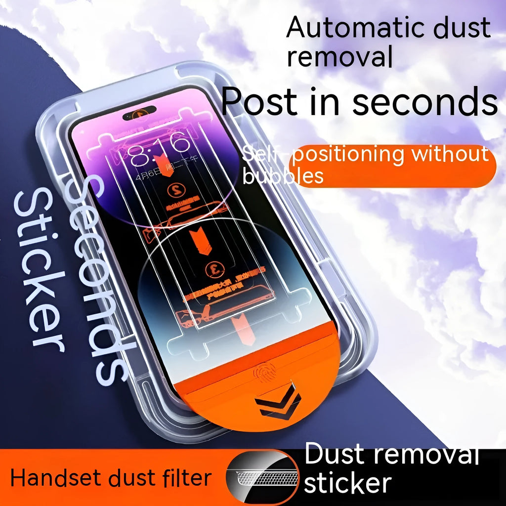 iPhone tempered glass screen protector with privacy film over earpiece, showing frosted anti-fingerprint surface.