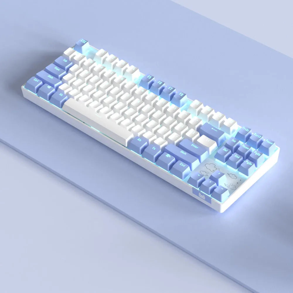 Wireless Bluetooth mechanical keyboard with metal frame in blue white and purple white colour options