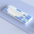 Wireless Bluetooth mechanical keyboard with metal frame in blue white and purple white colour options