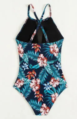 Women's deep V-neck one-piece swimsuit in a solid or gradient colour.