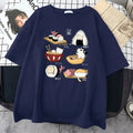 Men's loose fit pure cotton short sleeve t-shirt with cartoon cat and sushi print in various colours