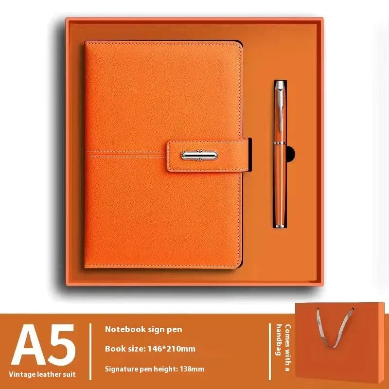 A5 notebook with PU leather cover in choice of colours including black, red, green, blue and orange.