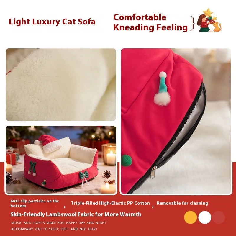 Flannel cat nest in green for cats, washable and removable pet bed