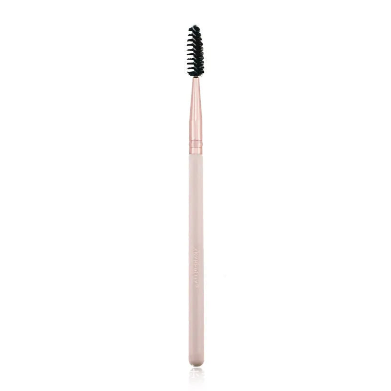 Pink 26-piece makeup brush set with wooden handles displayed in a PU storage bag.