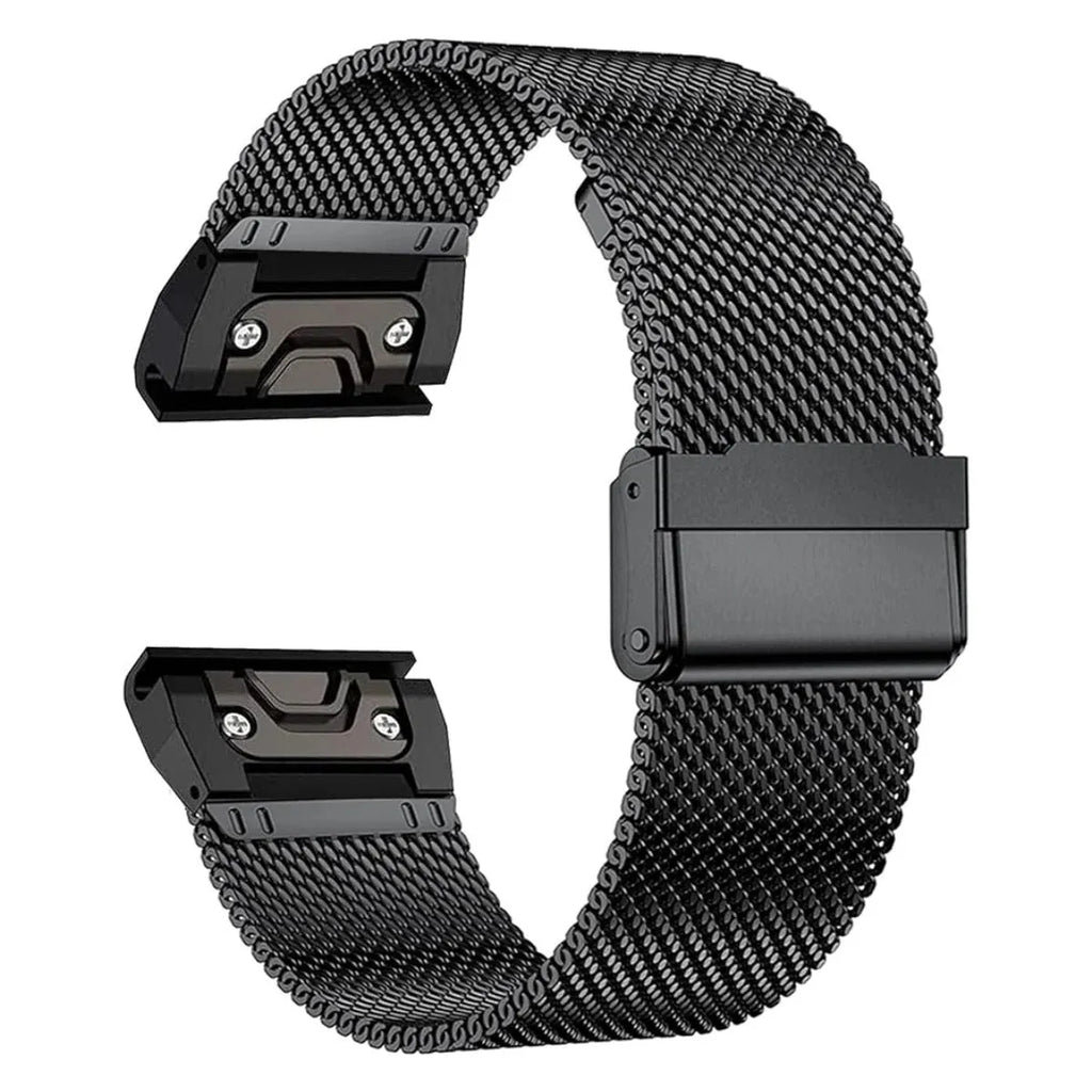 Stainless steel watch strap for Garmin Fenix in silver, black, gold, and rose gold colour options