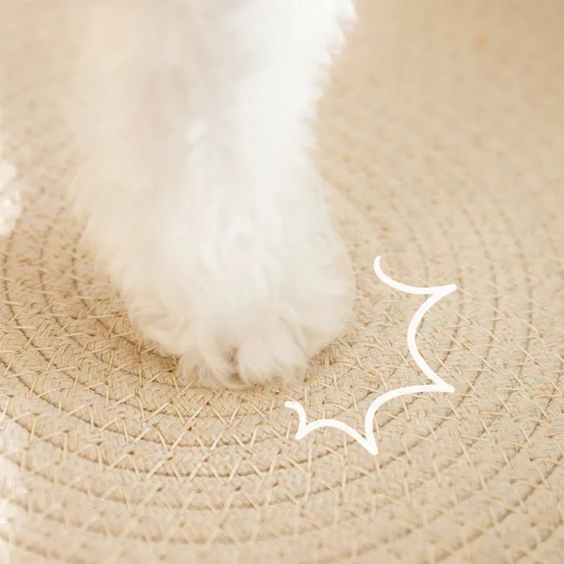 Green oval-shaped sisal cat scratching pad and lounger bed