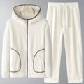 Women's winter coral fleece hooded pajama suit in white, gray, coffee - plus sizes M to 8XL with zipper cardigan