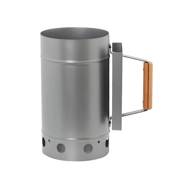 Zinc-iron alloy outdoor charcoal fire starter with carbon bucket design and igniter.