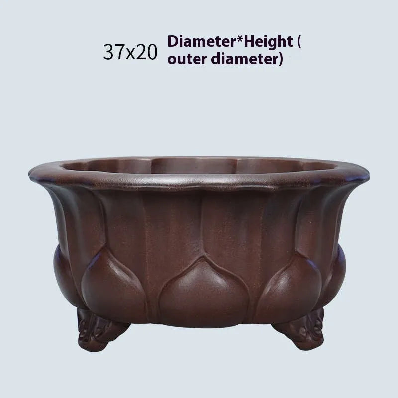 Large square antique purple sand succulent bonsai pot with petal basin design
