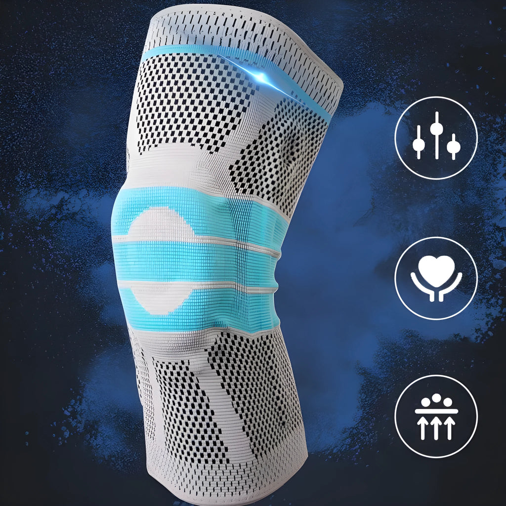 Sky blue silicone knee pads with elastic fibre construction for basketball and running protection